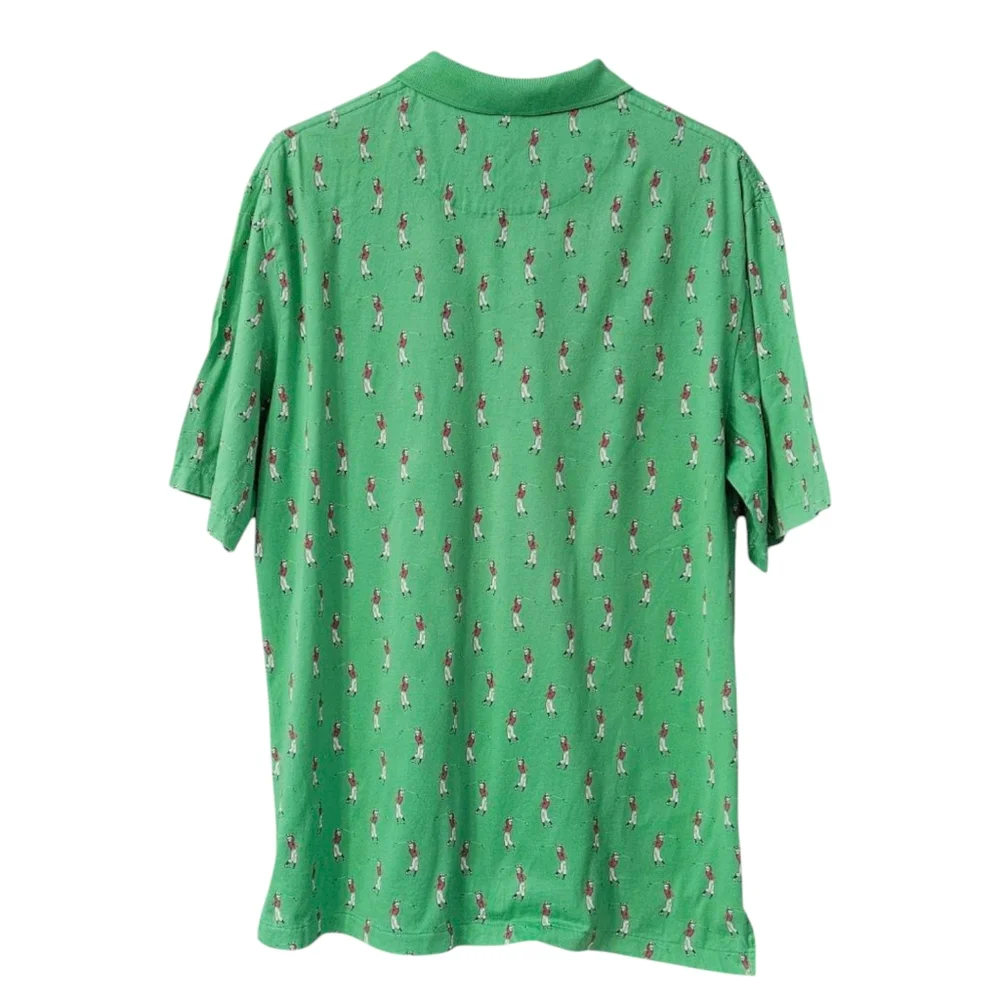 Vintage Polo Ralph Lauren Men's Polo Shirt All-Over Golfer Print Medium Green